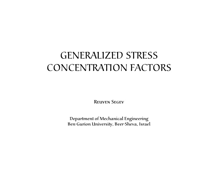 generalized stress concentration factors