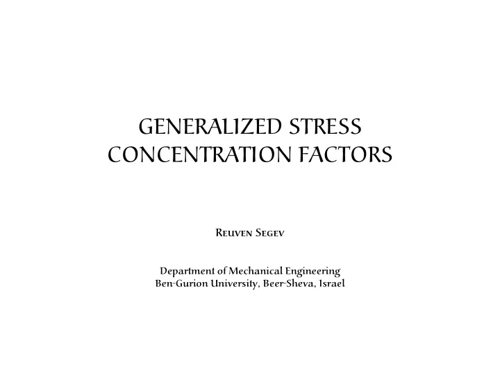 generalized stress concentration factors