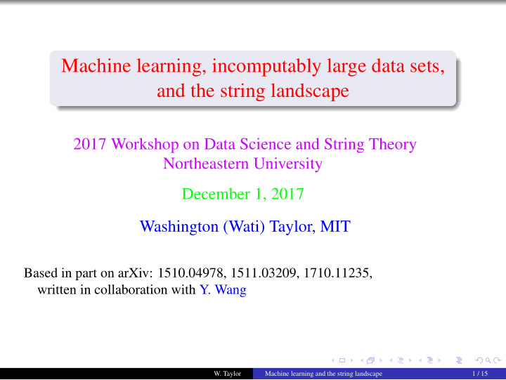 machine learning incomputably large data sets and the