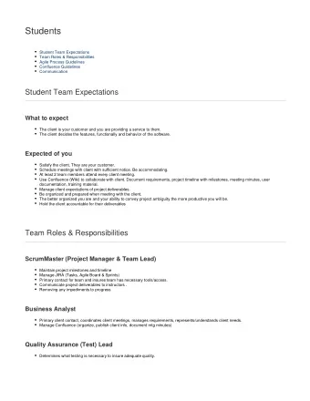 Students  Student Team Expectations  Team Roles &amp; Responsibilities  Agile Process Guidelines