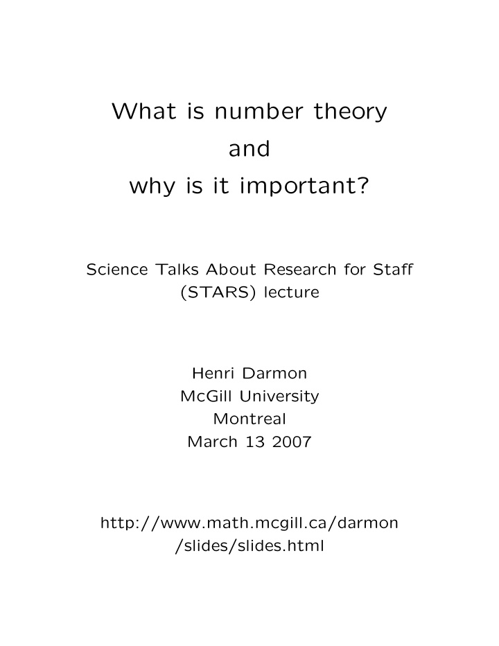 what is number theory and why is it important