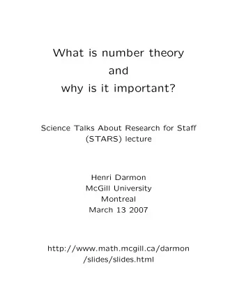 What is number theory  and  why is it important?  Science Talks About Research for Staff  (STARS)