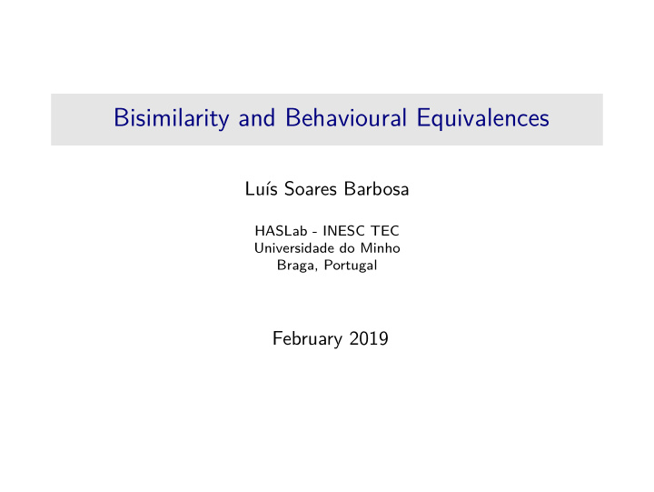 bisimilarity and behavioural equivalences
