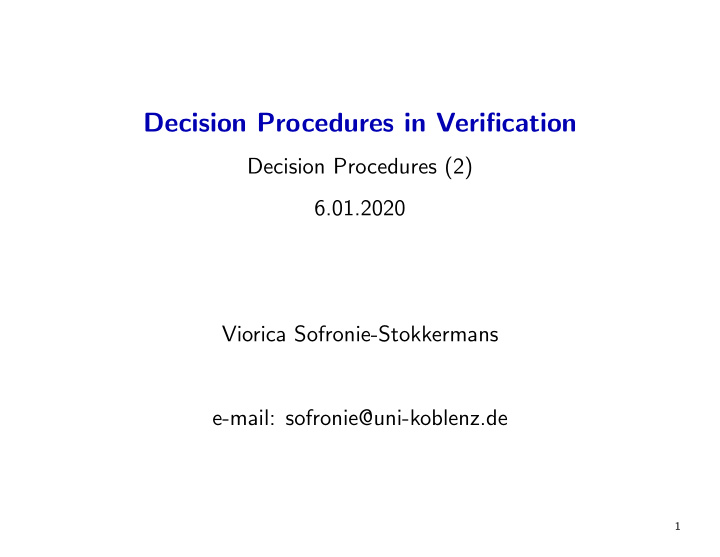 decision procedures in verification