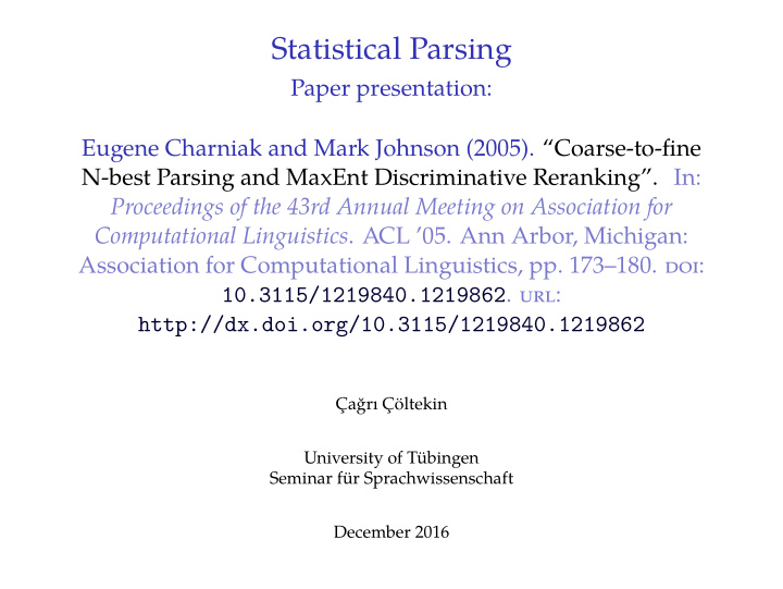 statistical parsing