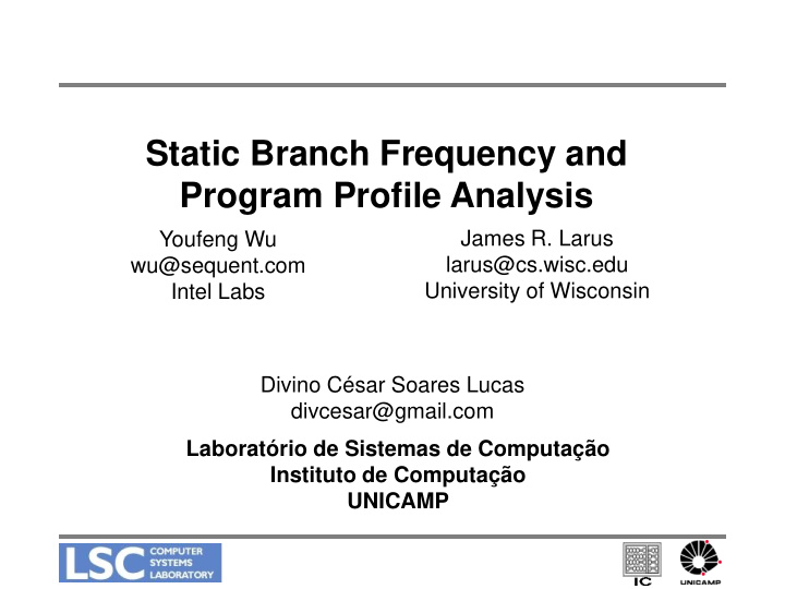 static branch frequency and program profile analysis