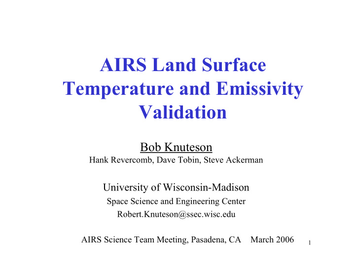 airs land surface temperature and emissivity validation