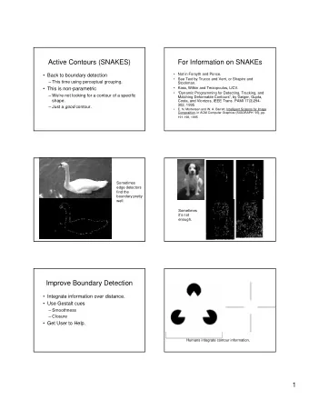For Information on SNAKEs  Not in Forsyth and Ponce.  Back to boundary detection  See Text