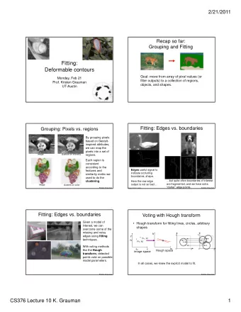 Fitting:  Deformable contours  Goal: move from array of pixel values (or  Monday, Feb 21  filter