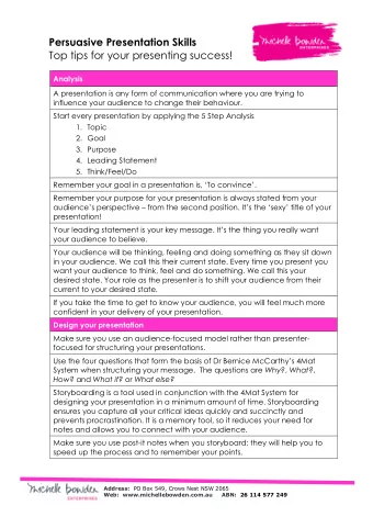 Persuasive Presentation Skills  Top tips for your presenting success!  Analysis  A presentation is