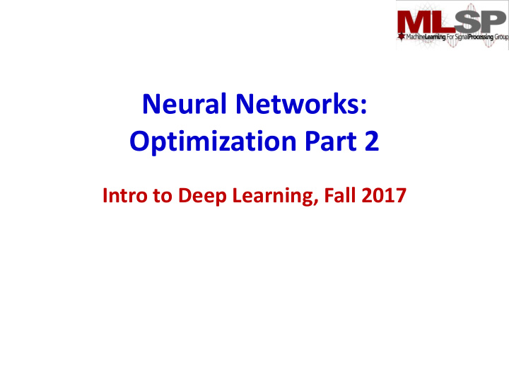 neural networks optimization part 2