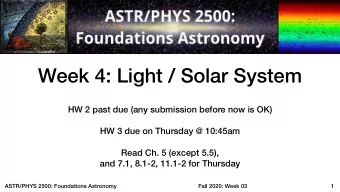 Week 4: Light / Solar System  HW 2 past due (any submission before now is OK)  HW 3 due on Thursday