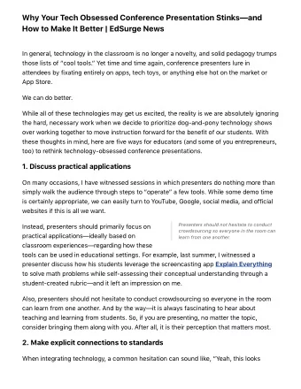 Why Your Tech Obsessed Conference Presentation Stinksand  How to Make It Better | EdSurge News