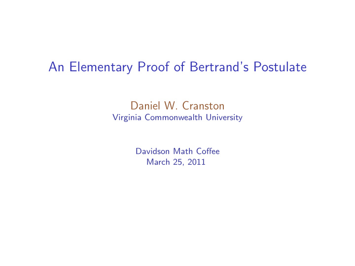 an elementary proof of bertrand s postulate