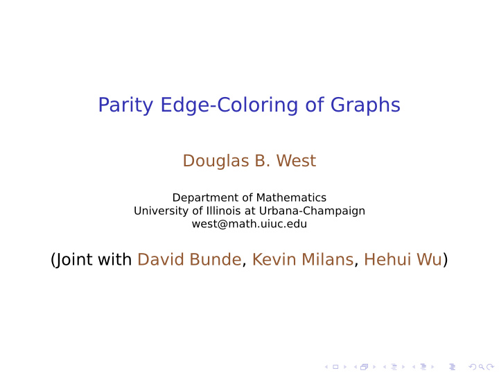 parity edge coloring of graphs