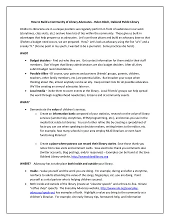 How to Build a Community of Library Advocates - Helen Bloch, Oakland Public Library Childrens
