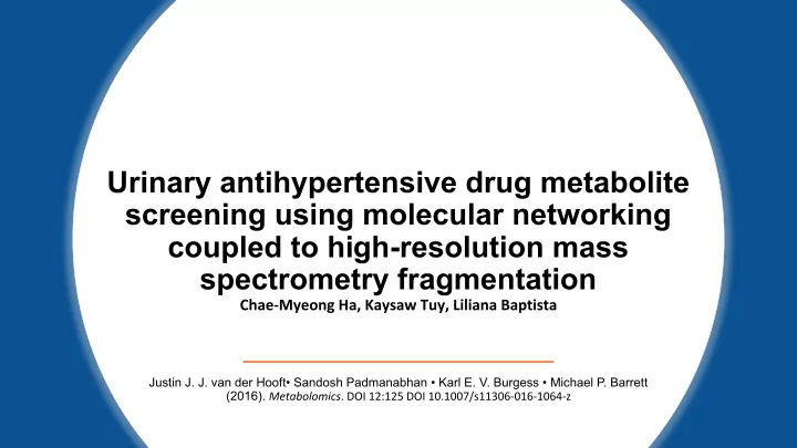 urinary antihypertensive drug metabolite screening using