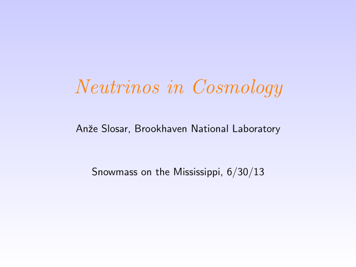 neutrinos in cosmology