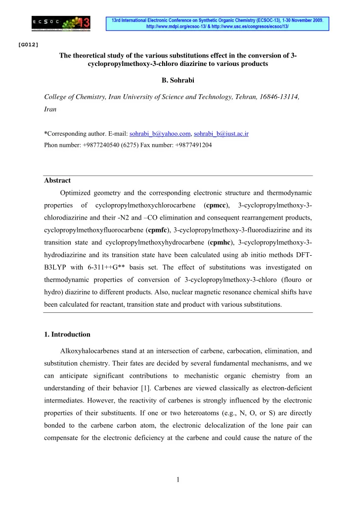 the theoretical study of the various substitutions effect