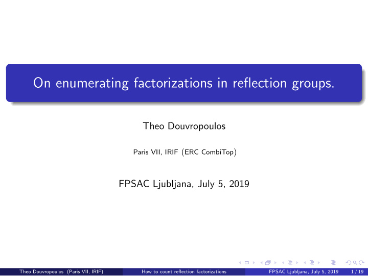 on enumerating factorizations in reflection groups