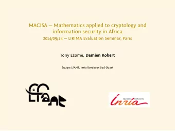 MACISA  Mathematics applied to cryptology and  information security in Africa  2014/09/24