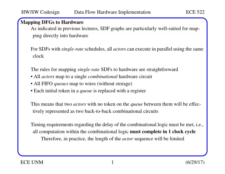 hw sw codesign data flow hardware implementation ece 522