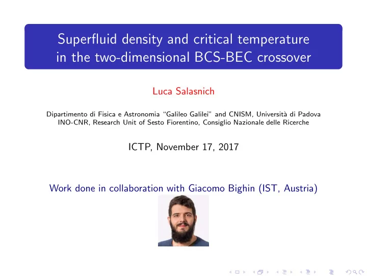 superfluid density and critical temperature in the two