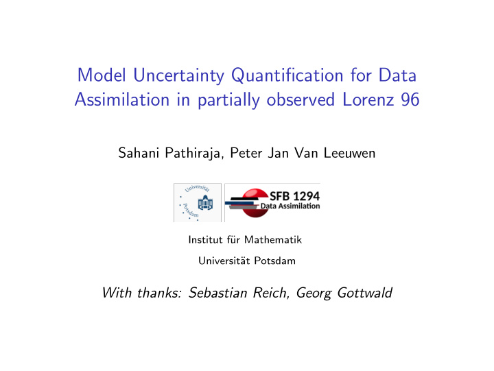 model uncertainty quantification for data assimilation in