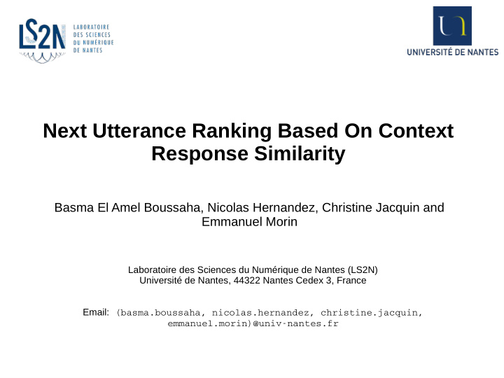 next utterance ranking based on context response