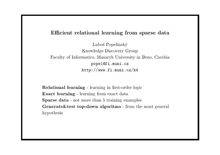 e cien t relational learning from sparse data lub o p op