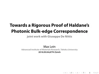 Towards a Rigorous Proof of Haldanes  Photonic Bulk-edge Correspondence  joint work with