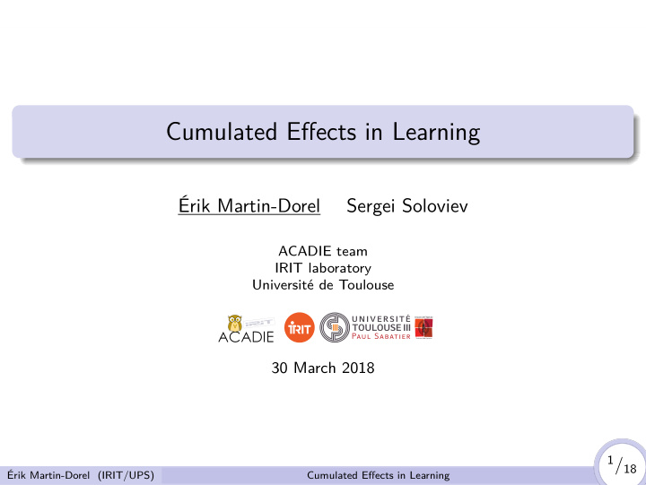 cumulated effects in learning