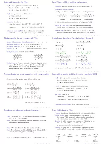 Categorial Semantics for FILL  Proof Theory of FILL: problem and solutions (  , 1 ,  ) is a