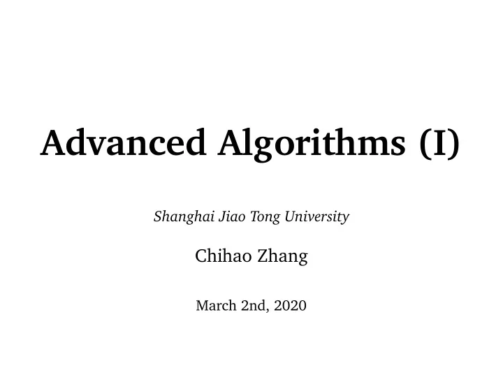 advanced algorithms i
