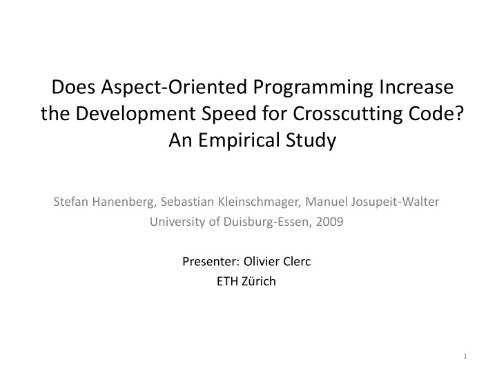 the development speed for crosscutting code an empirical