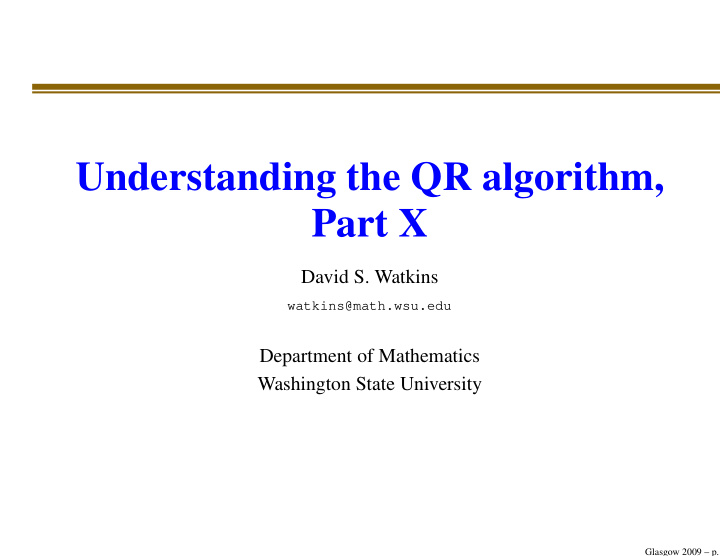 understanding the qr algorithm part x