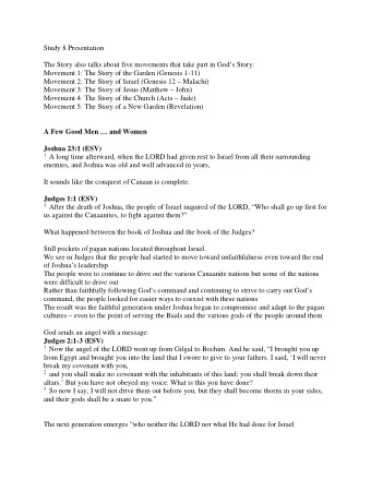 Study 8 Presentation  The Story also talks about five movements that take part in Gods Story: