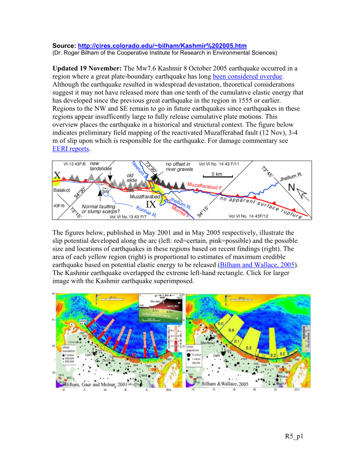 updated 19 november the mw7 6 kashmir 8 october 2005