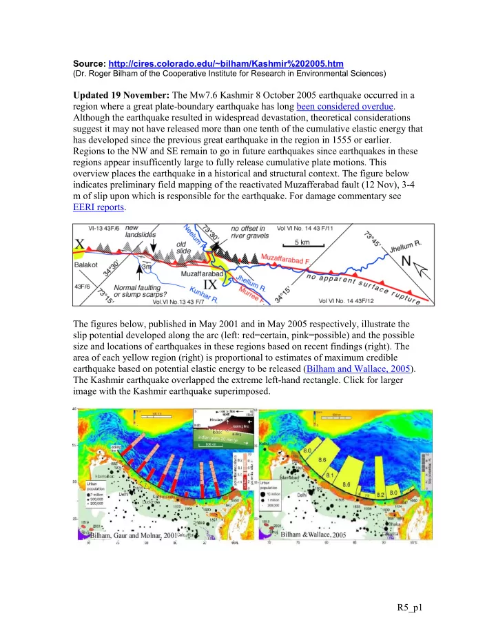 updated 19 november the mw7 6 kashmir 8 october 2005