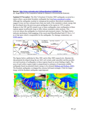 Updated 19 November: The Mw7.6 Kashmir 8 October 2005 earthquake occurred in a  region where a