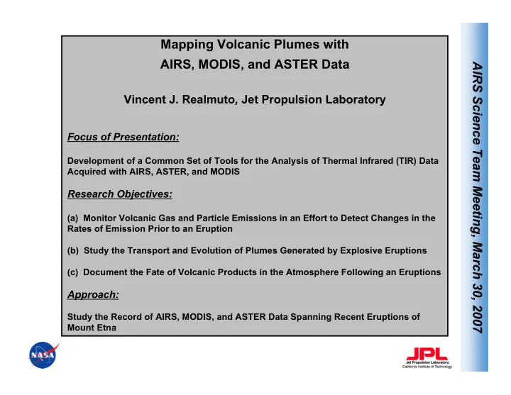 mapping volcanic plumes with airs modis and aster data