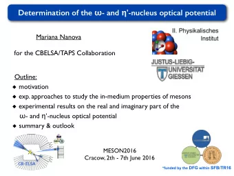 Determination of the  - and  '-nucleus optical potential  Mariana Nanova  for the CBELSA/TAPS