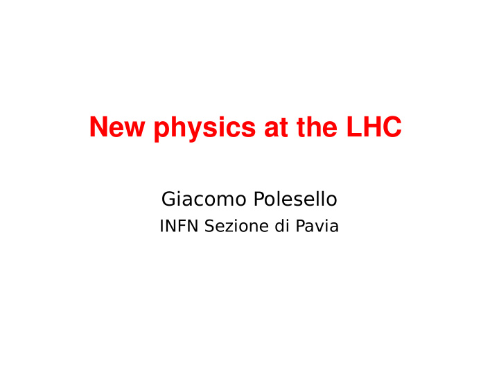 new physics at the lhc