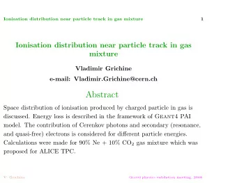 Abstract  Space distribution of ionisation produced by charged particle in gas is discussed. Energy