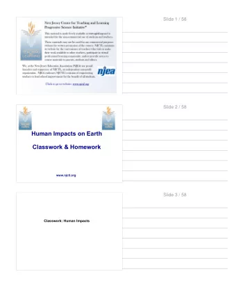 Human Impacts on Earth  Classwork &amp; Homework  www.njctl.org  Slide 3 / 58  Classwork: Human