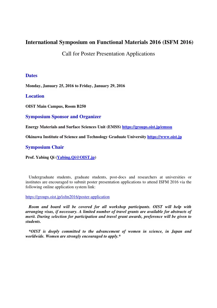 international symposium on functional materials 2016 isfm