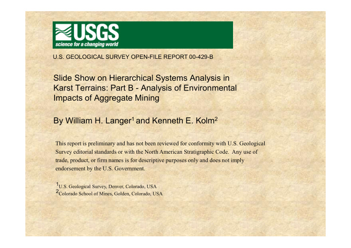 slide show on hierarchical systems analysis in karst