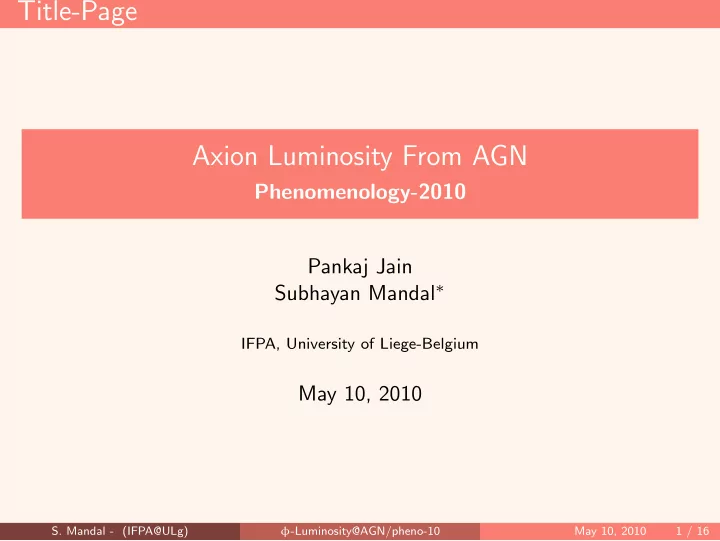 title page axion luminosity from agn