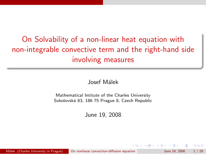 on solvability of a non linear heat equation with non