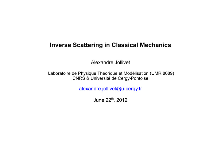 inverse scattering in classical mechanics